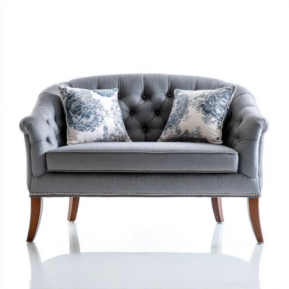 Divano a due posti 150x85x80 cm - Rivestimento in tessuto - Grigio - Design classico