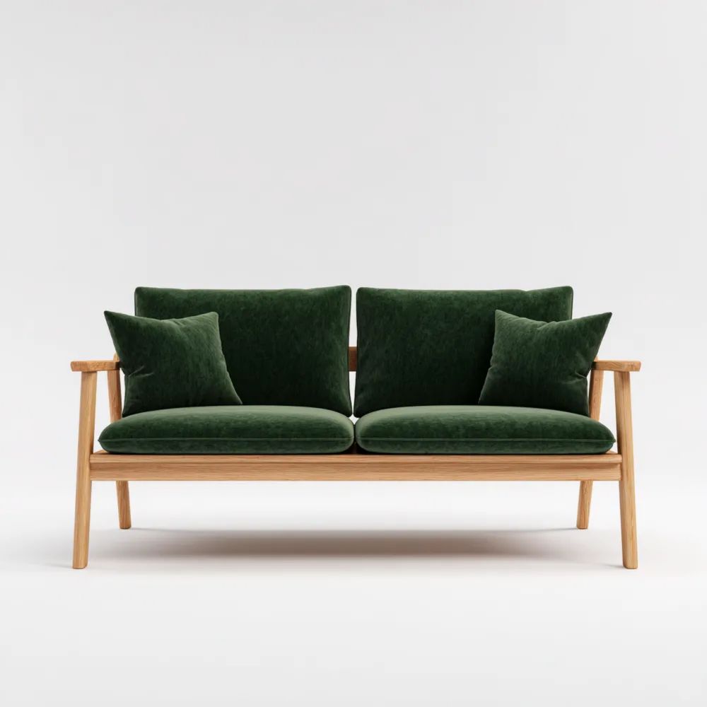 Divano a due posti in velluto Verde Scuro 140x75x85 cm – Stile scandinavo