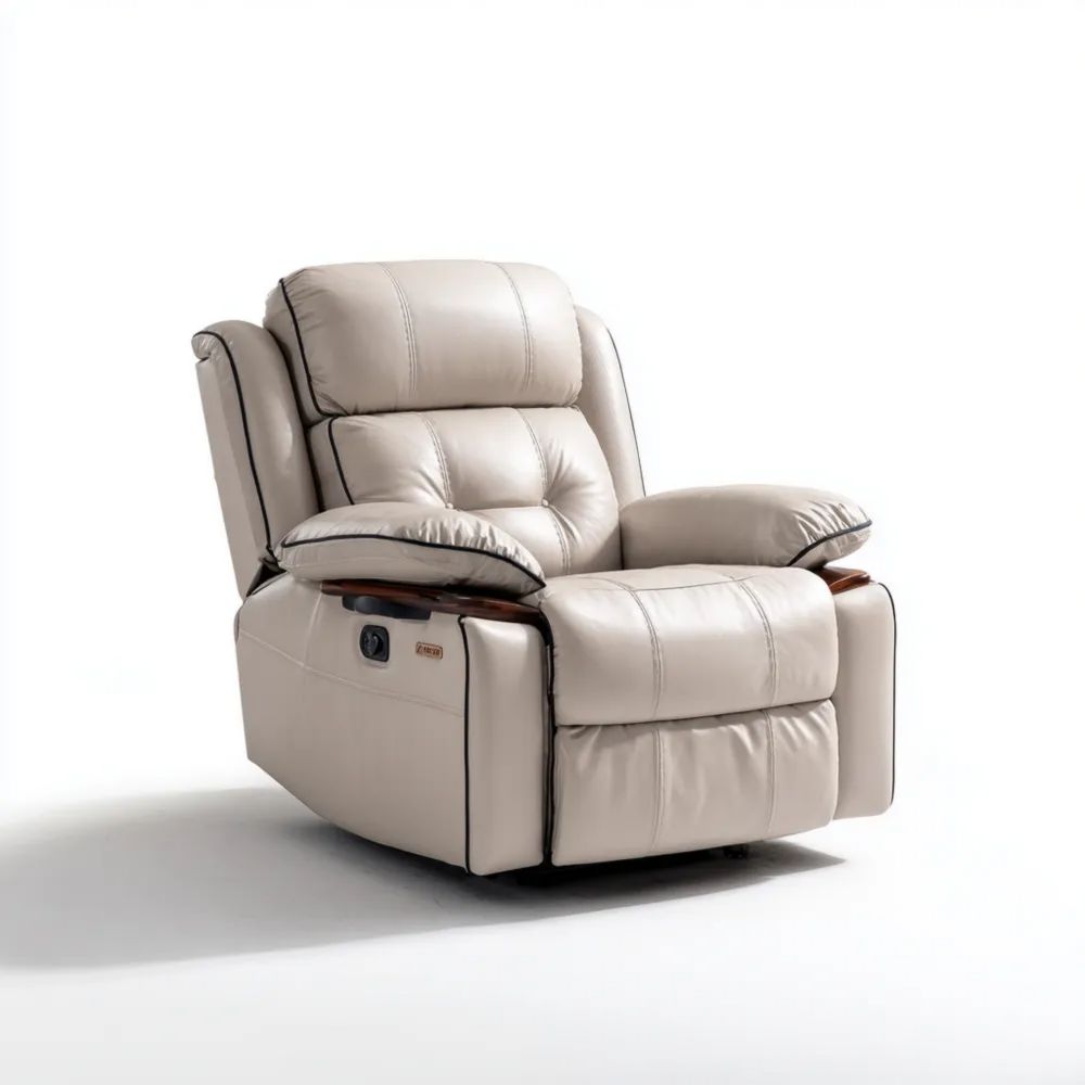 Poltrona reclinabile in pelle 100x95x100 cm - Beige - Design moderno