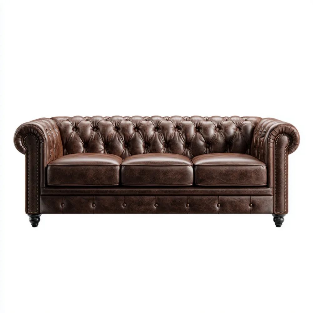 3-Sitzer-Sofa Leder 210x85x75 cm - Dunkelbraun - Klassisches Chesterfield-Design