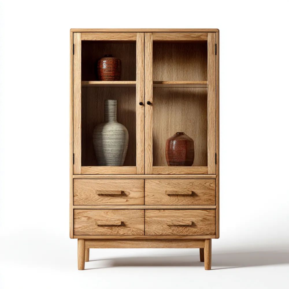 Vitrine Eichenholz 120x40x200 cm - Natur - Klassisches Design