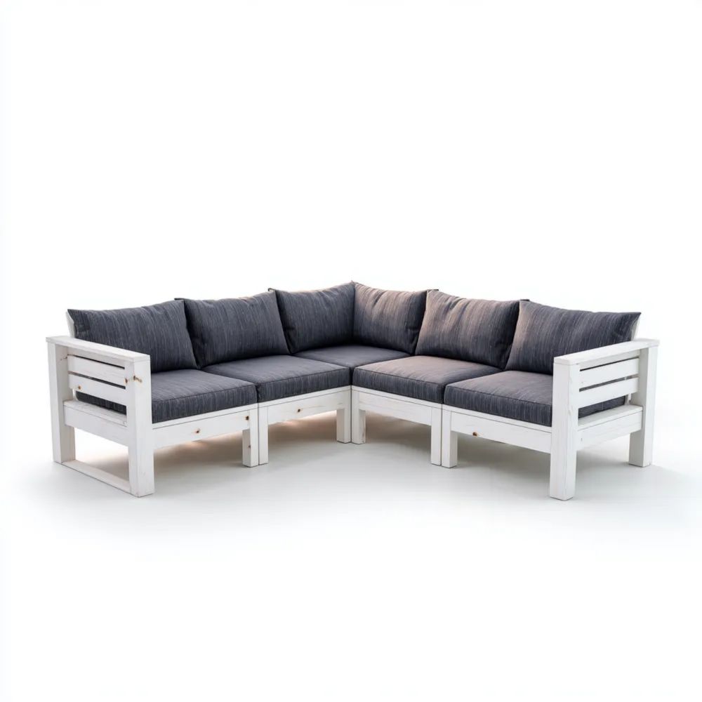 Garten-Ecksofa Holz 250x250x80 cm - Weiß/Grau - Modernes Design