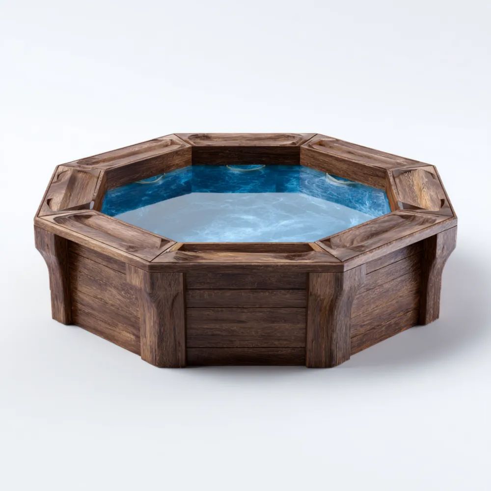 Holz-Achtform-Pool für den Außenbereich – 300x300x100 cm – Natur/Braun/Blau
