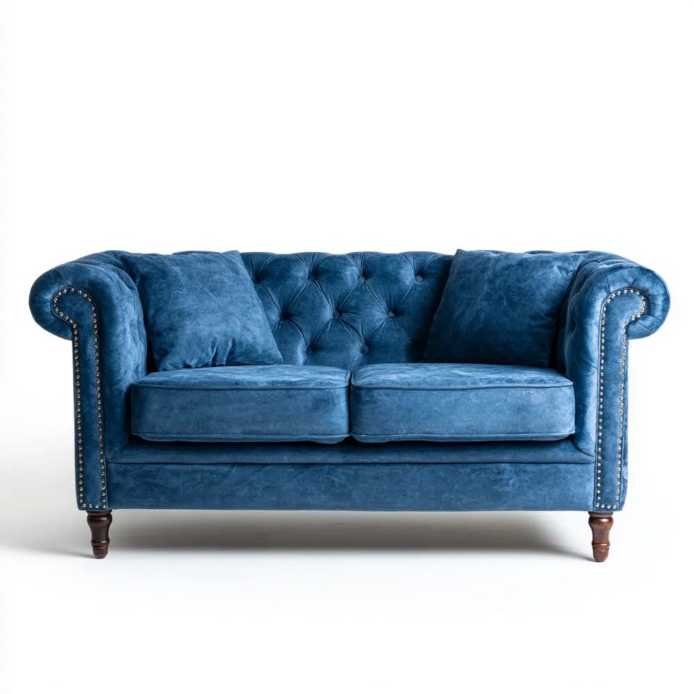 2-Sitzer-Sofa Samtstoff 150x90x75 cm – Blau – Chesterfield-Stil
