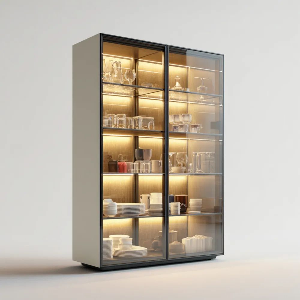 Vitrine Glas Holz 200x100x40 cm - Natur - Modernes Design