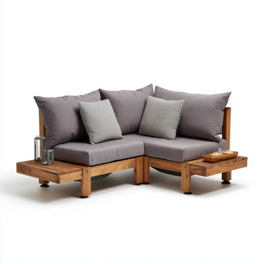 Garten-Ecksofa Holz 150x150x36 cm - Hellgrau - Modernes Design