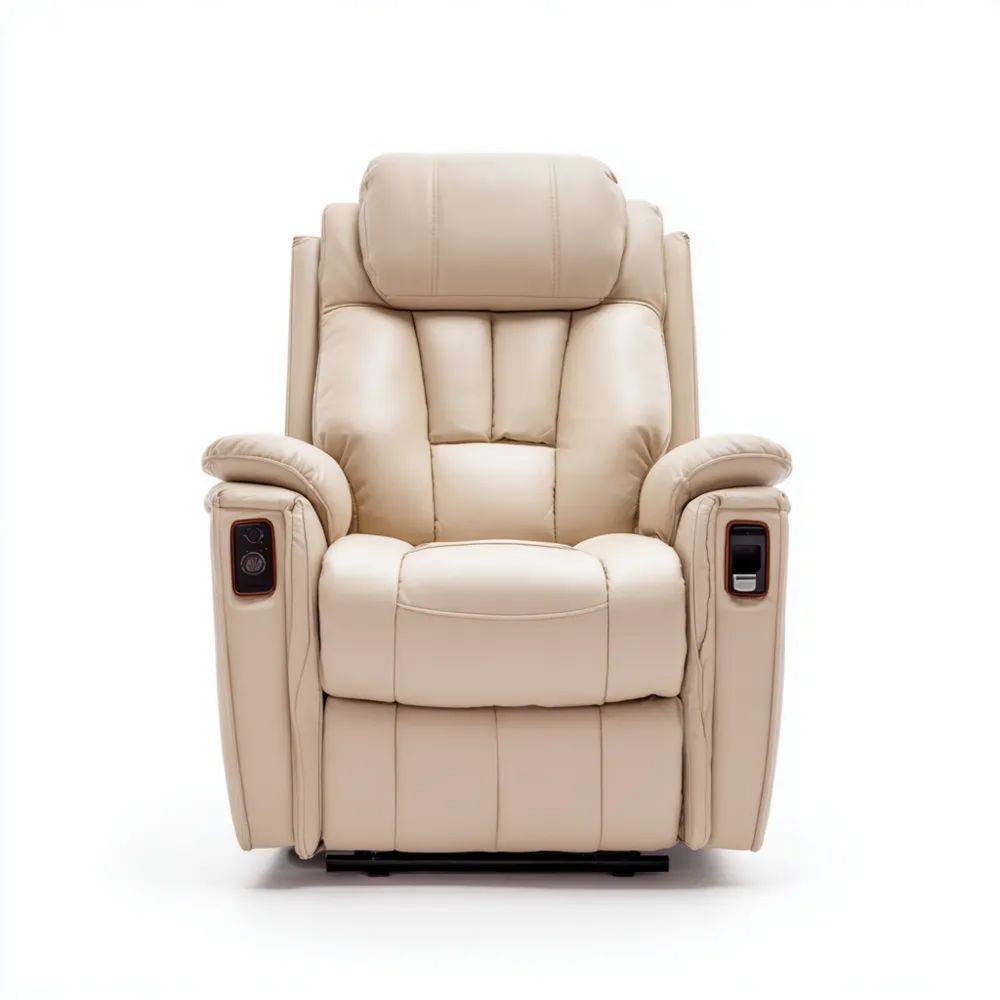 Poltrona Relax in Pelle Beige Regolabile Elettrica 80x90x110 cm