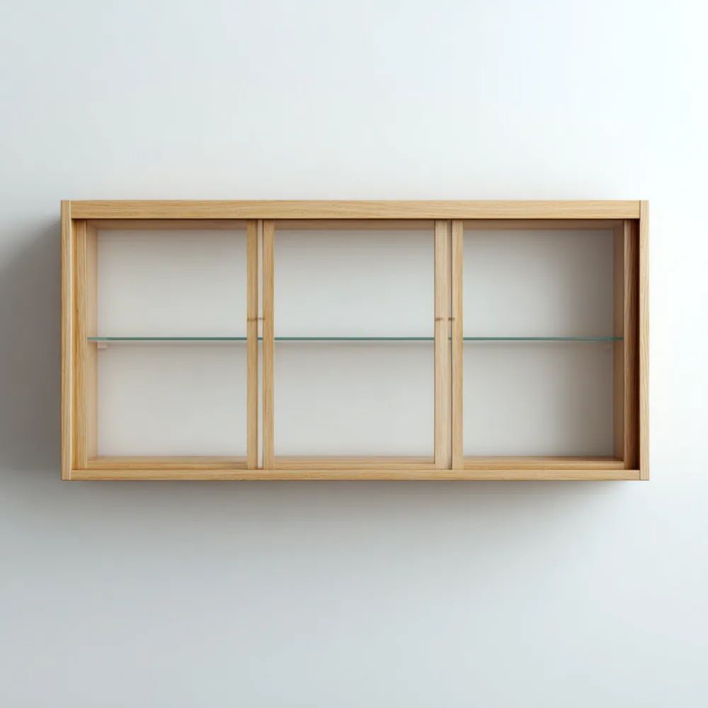 Vetrina da Parete Legno Vetro 120x40x20 cm - Naturale - Design Moderno