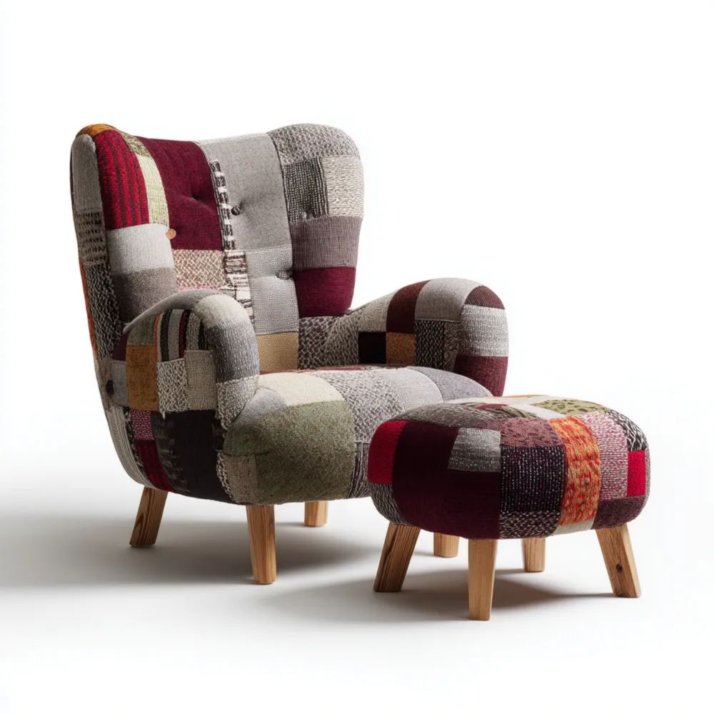 Poltrona relax imbottita patchwork 85x75x90 cm - Stoffa Multicolore - Design elegante