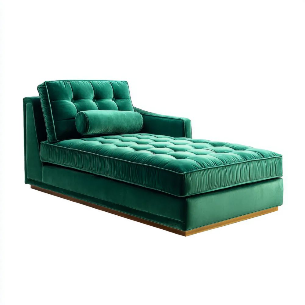 Chaise Longue in Velluto Verde 180x80x75 cm - Design Moderno