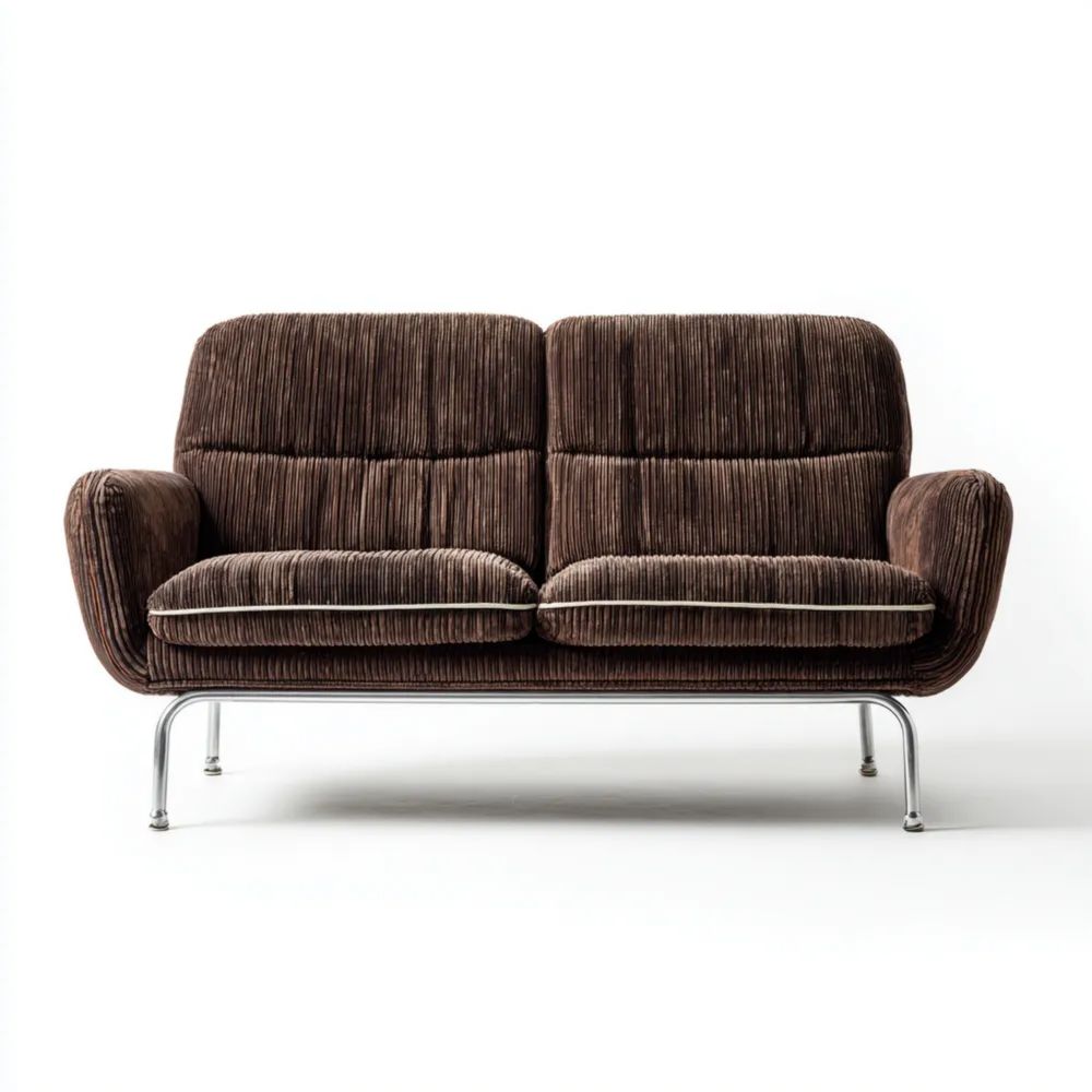 Divano a due posti in velluto a coste 140x85x75 cm - Marrone - Design moderno