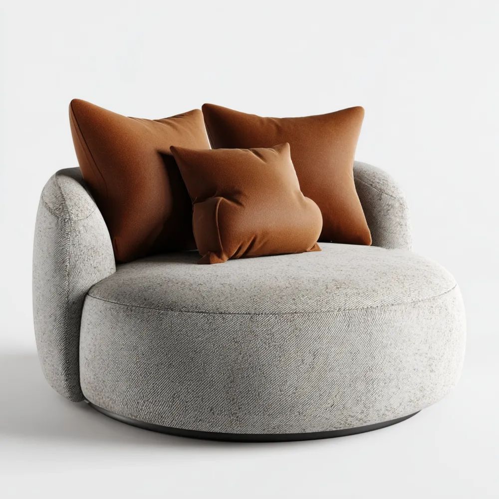 Poltrona relax in tessuto rotonda 120x85x80 cm - Grigio chiaro/Marrone