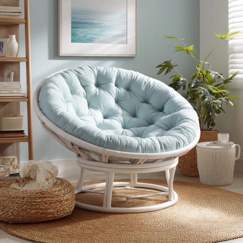 Sedia relax Papasan Imbottita 100x100x90 cm Blu Chiaro – Design Comodo