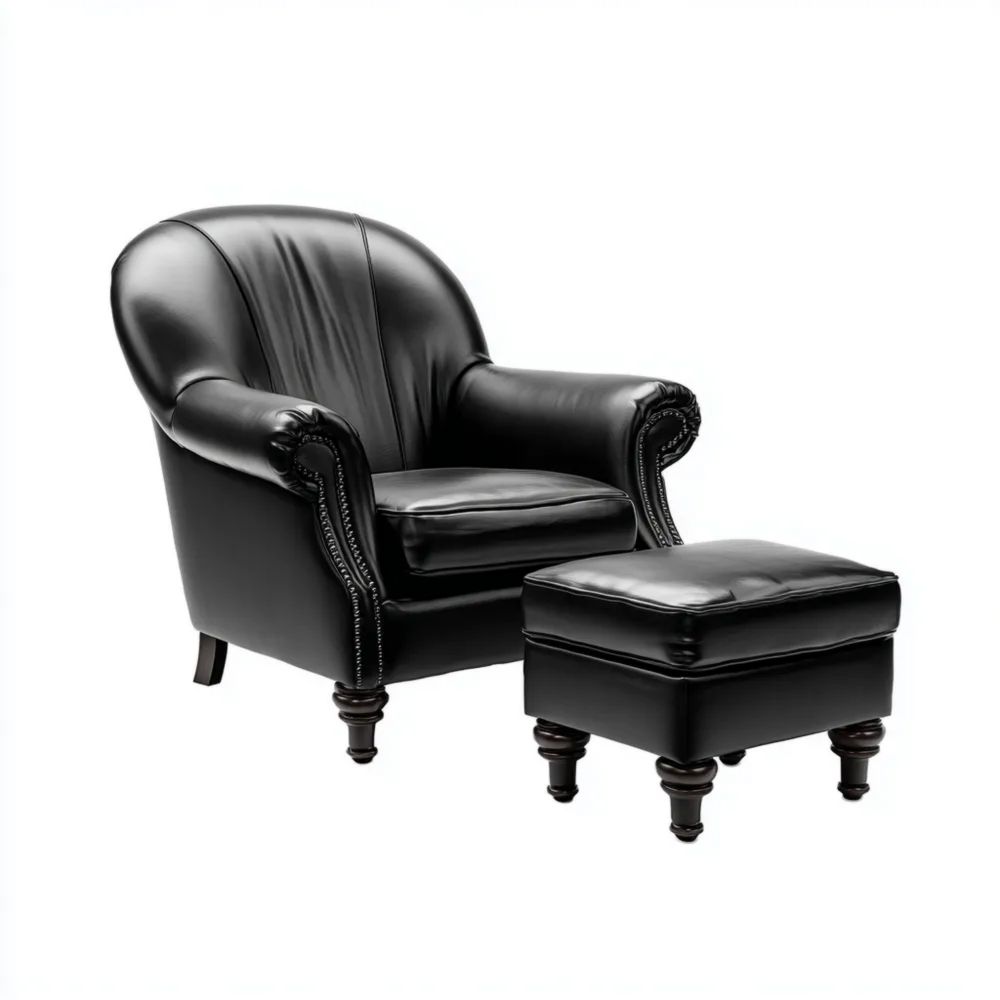 Poltrona relax in pelle 90x85x100 cm con poggiapiedi 50x40x40 cm - Nero - Design classico