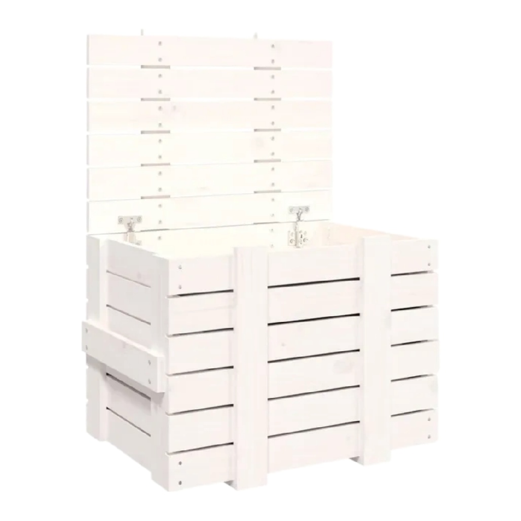 Petit Coffre de Rangement Carré en Bois Blanc avec Couvercle à Charnières-woodviva