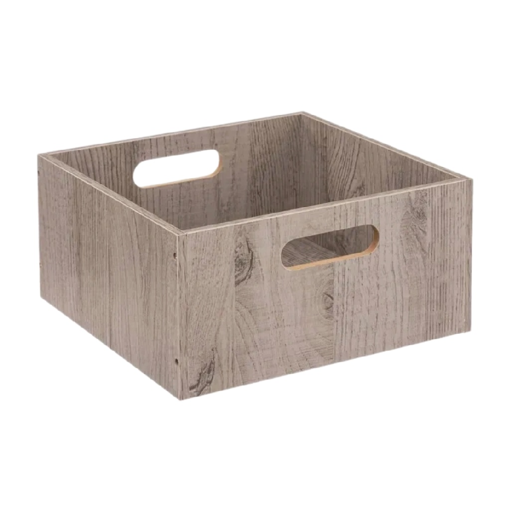 Panier de Rangement Carré en Bois Gris cérusé-woodviva
