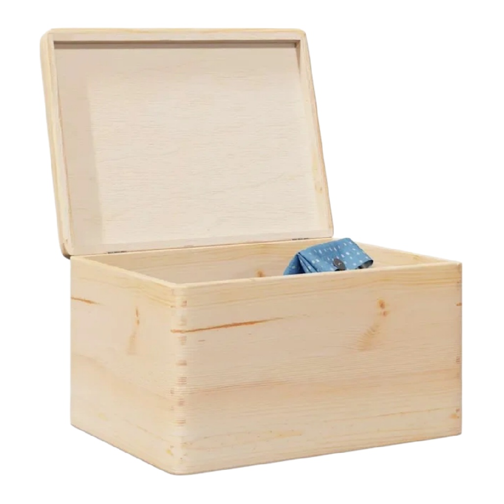 Grande Boîte de Rangement en Bois de Pin Naturel avec Couvercle à Charnière-woodviva