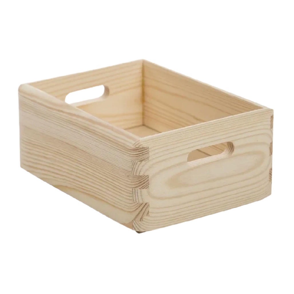 Petite Cagette de Rangement en Bois de Pin avec Poignées Découpées-woodviva