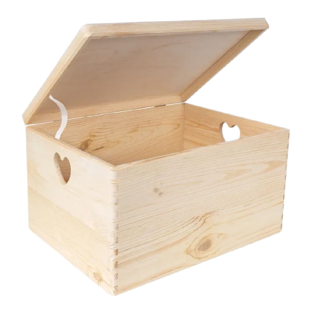 Boîte de Rangement en Bois de Pin avec Découpes en Forme de Cœur et Couvercle à Charnière-woodviva