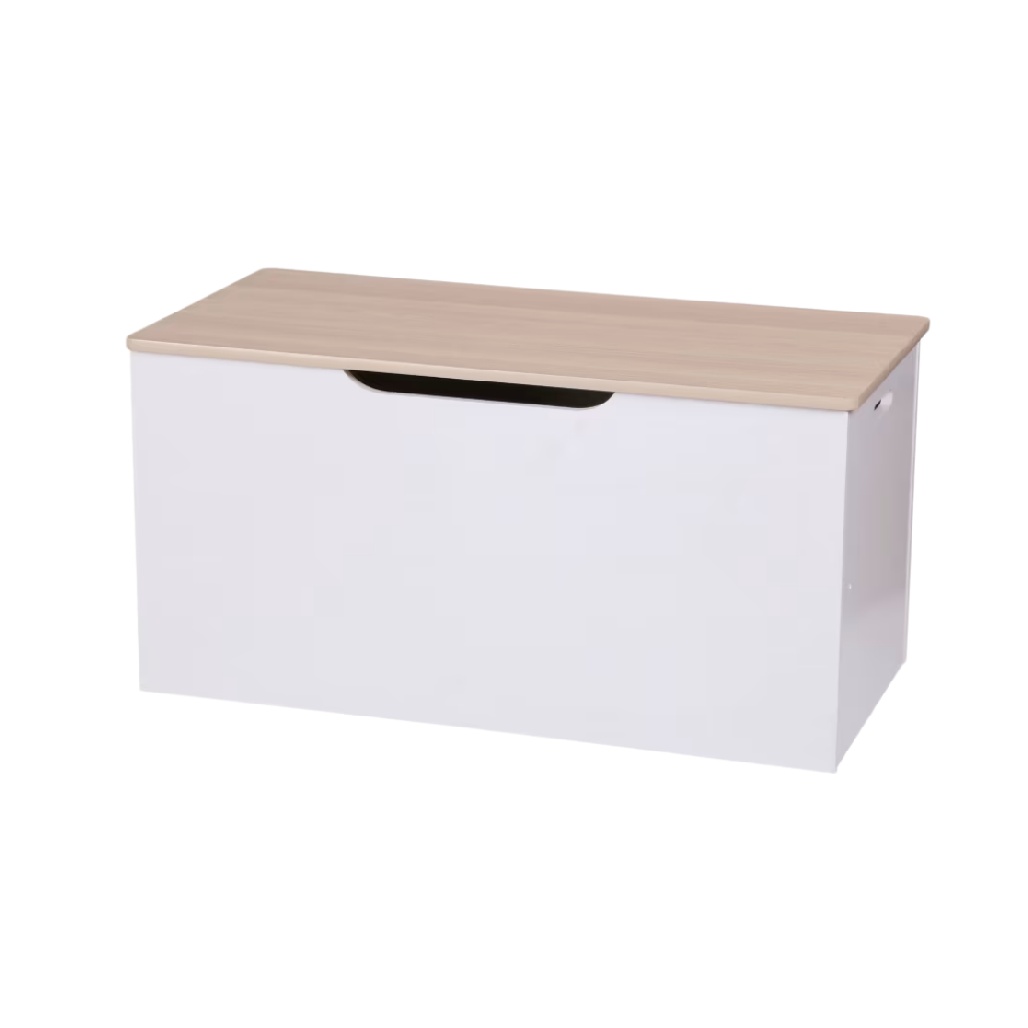 Coffre de Rangement en Bois bicolore - Boîte à Jouets Blanc et Chêne-woodviva