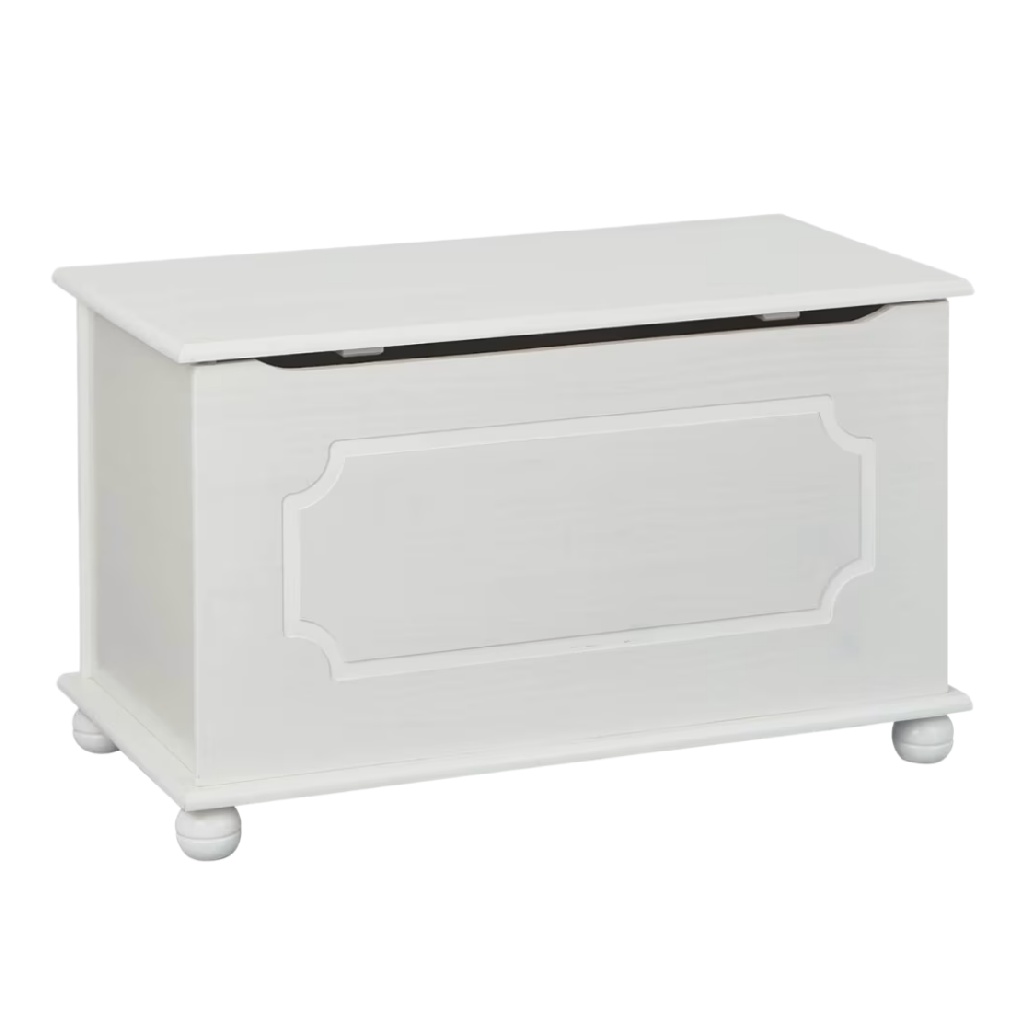 Coffre de Rangement Classique en Bois Blanc - Boîte à Jouets avec Pieds Boules-woodviva