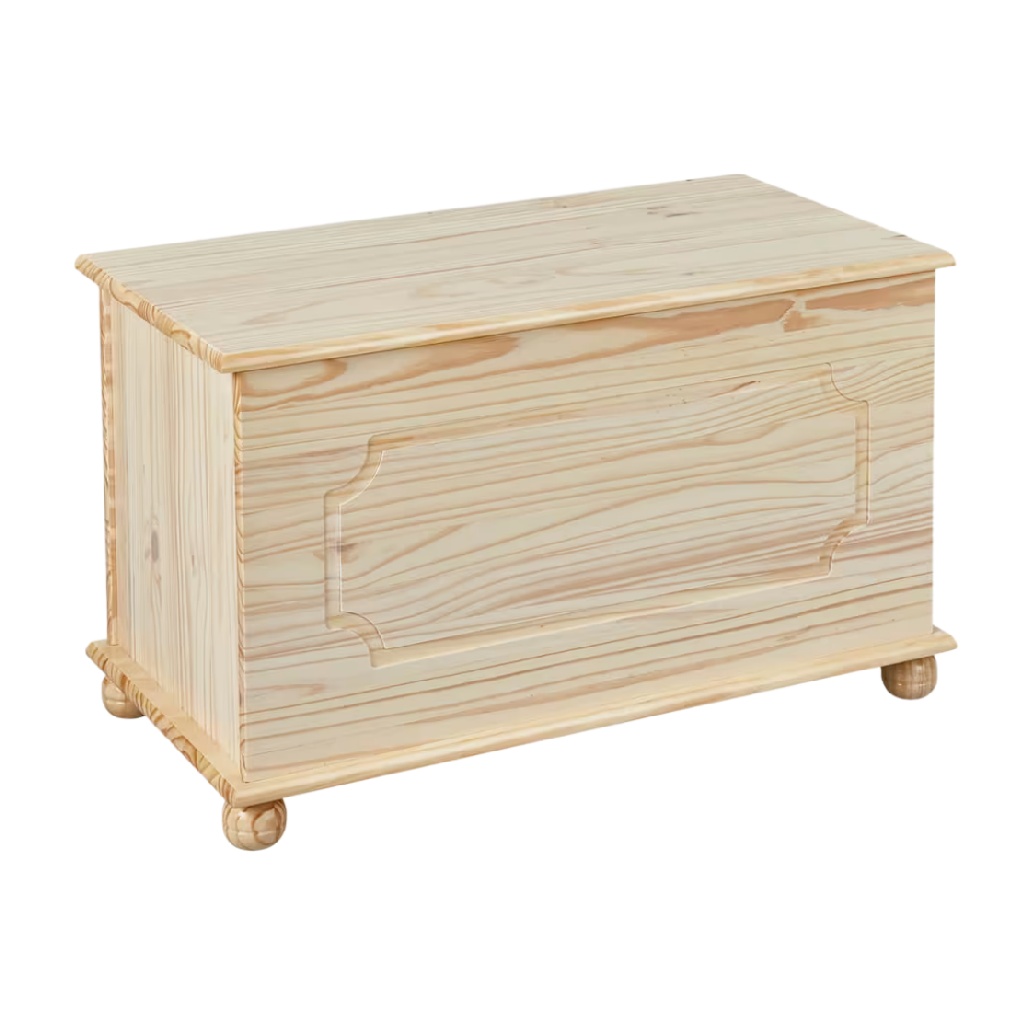 Coffre de Rangement Classique en Pin Naturel - Boîte de Stockage avec Pieds Boules-woodviva
