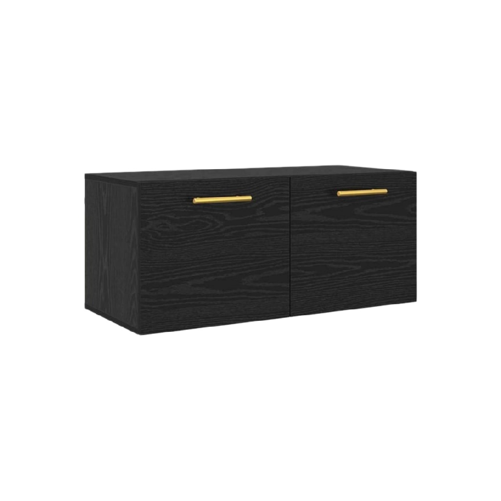 Meuble de Rangement Moderne en Bois Noir - Coffre de Stockage avec Poignées Dorées-woodviva
