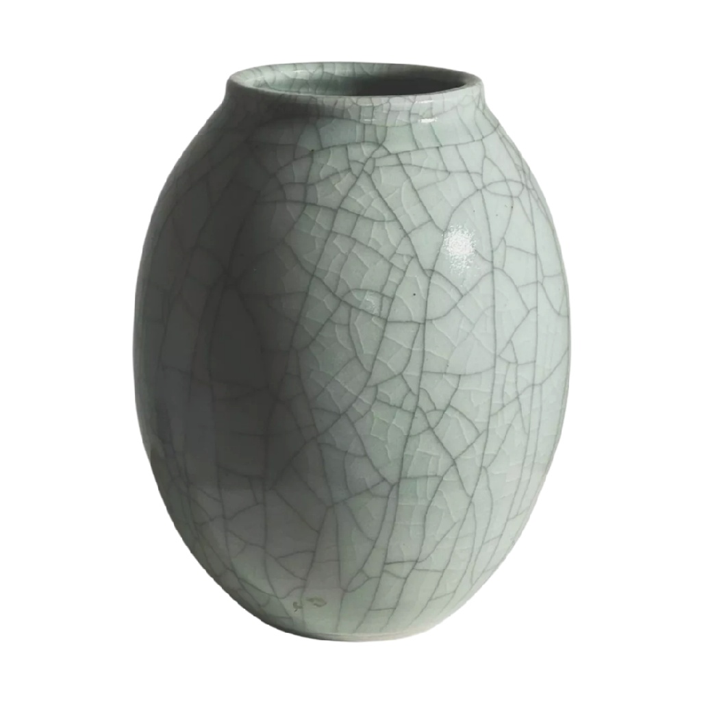 Vase Ovoïde en Céramique Céladon avec Finition Craquelée (Style Oriental Classique)-oakcarve