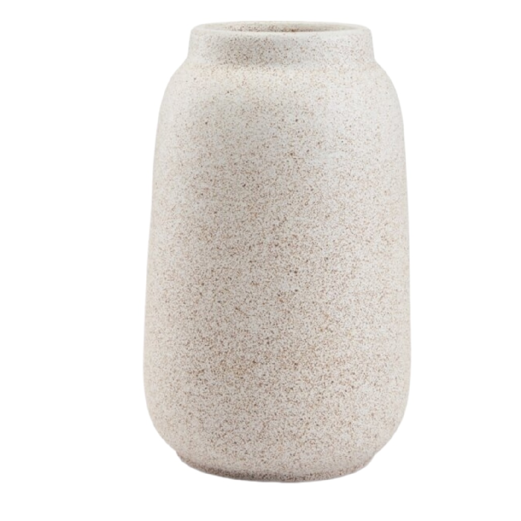 Vase Haut en Grès Beige à Finition Granitée (Design Épuré)-oakcarve