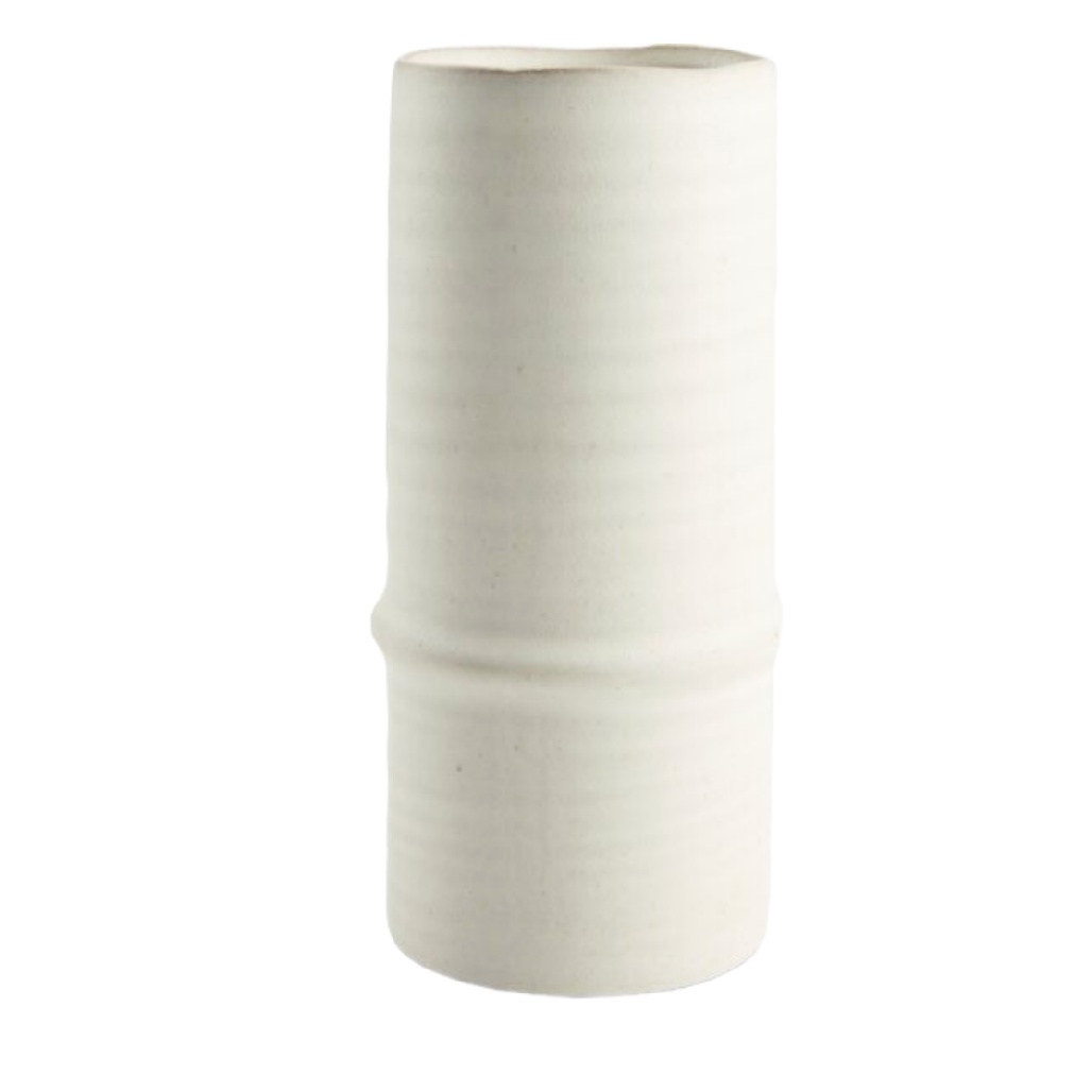 Vase Cylindrique en Céramique Blanche à Texture Bambou (Style Zen)-oakcarve