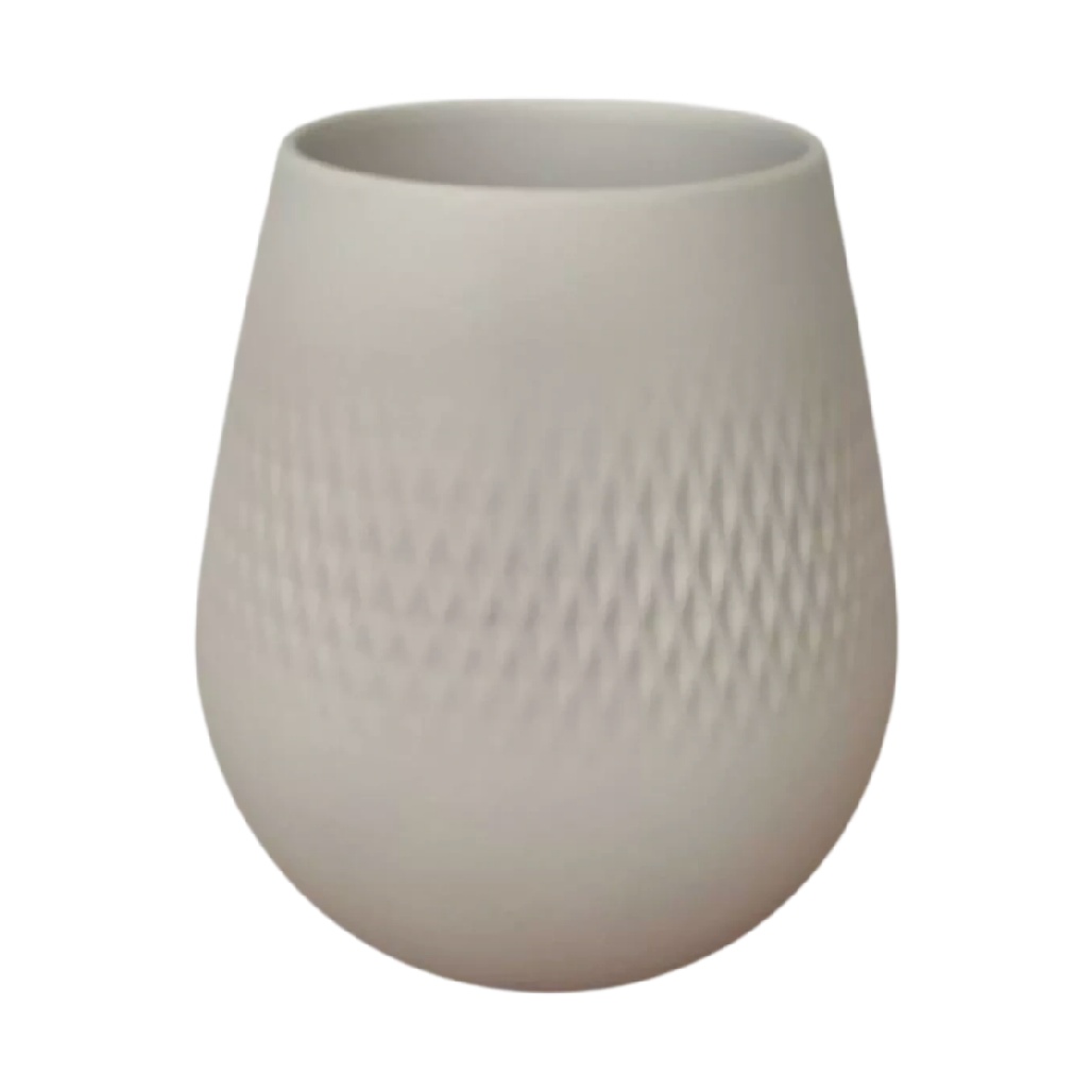 Vase Goutte en Céramique Gris Clair avec Texture Losange en Relief-oakcarve