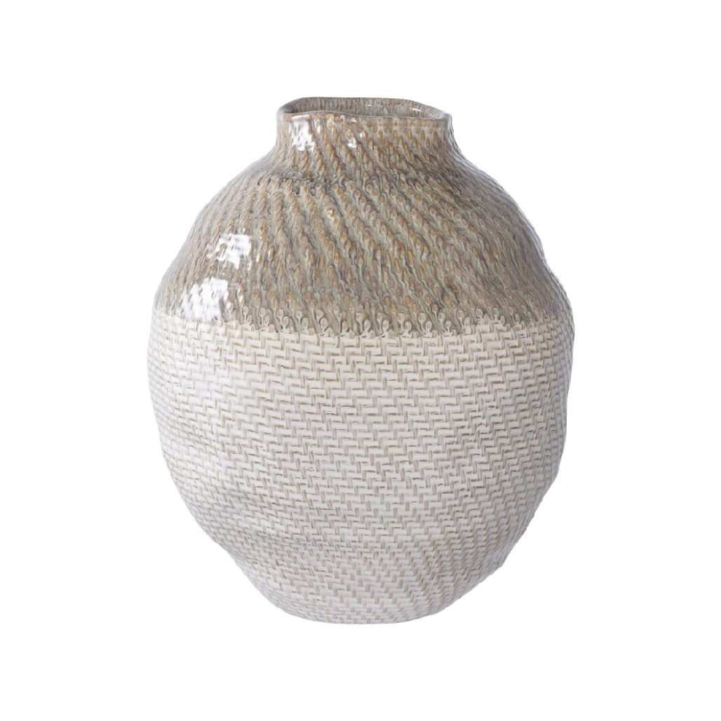 Vase Boule en Céramique à Texture Tissée Bicolore-oakcarve