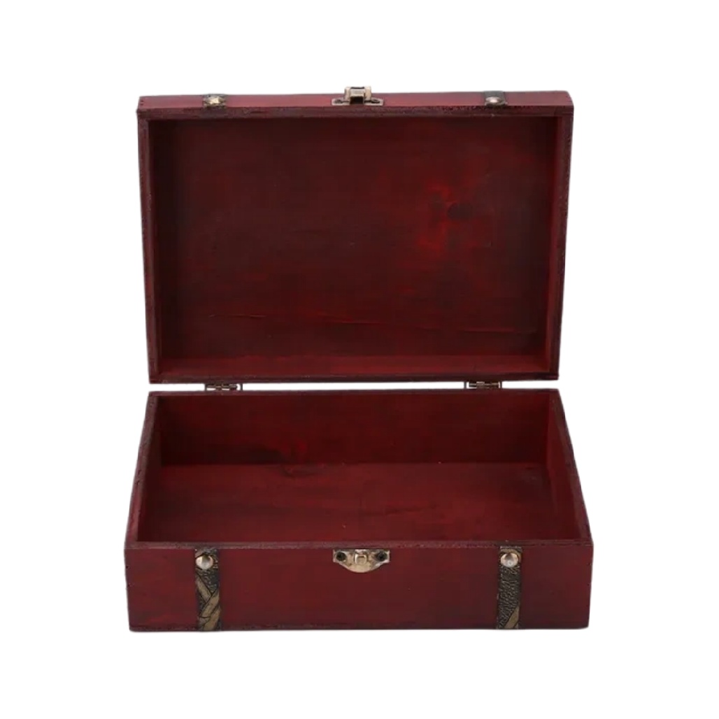 Coffret de Rangement en Bois de Style Trésor Vintage avec Fermeture Métallique-oakcarve