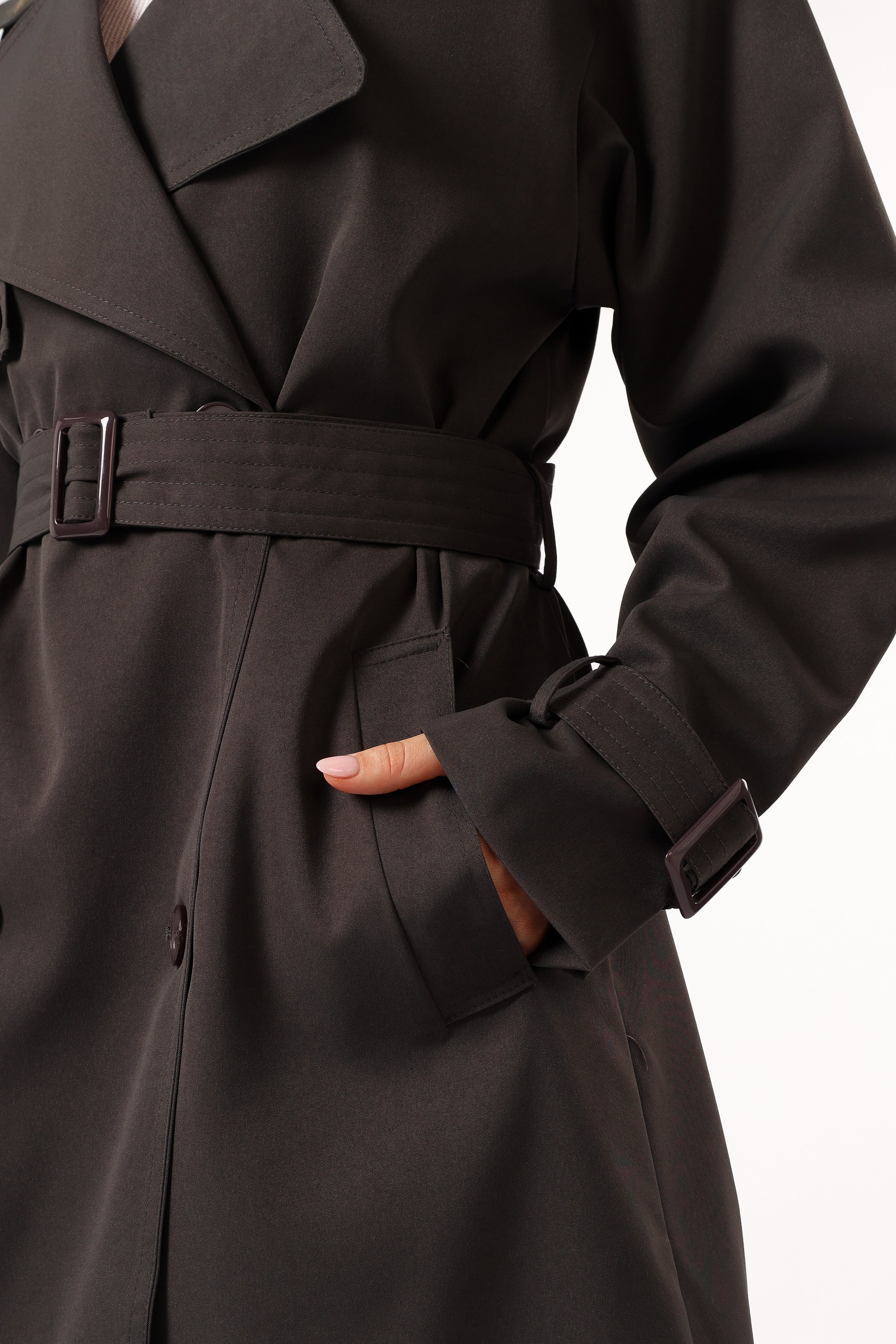 Billy Button Front Trench Coat - Charcoal-Lovveek