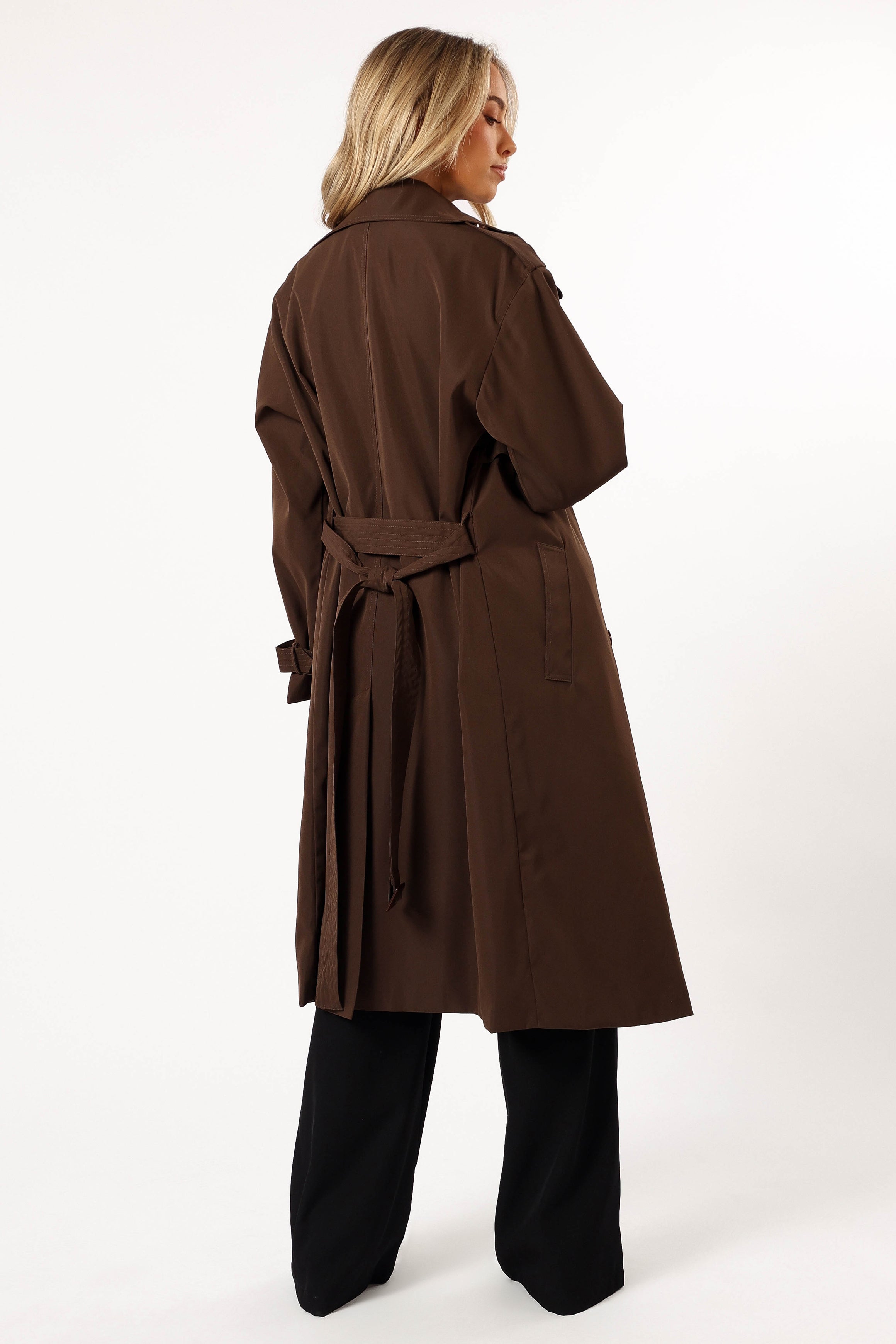 Billy Button Front Trench Coat - Chocolate Brown-Lovveek