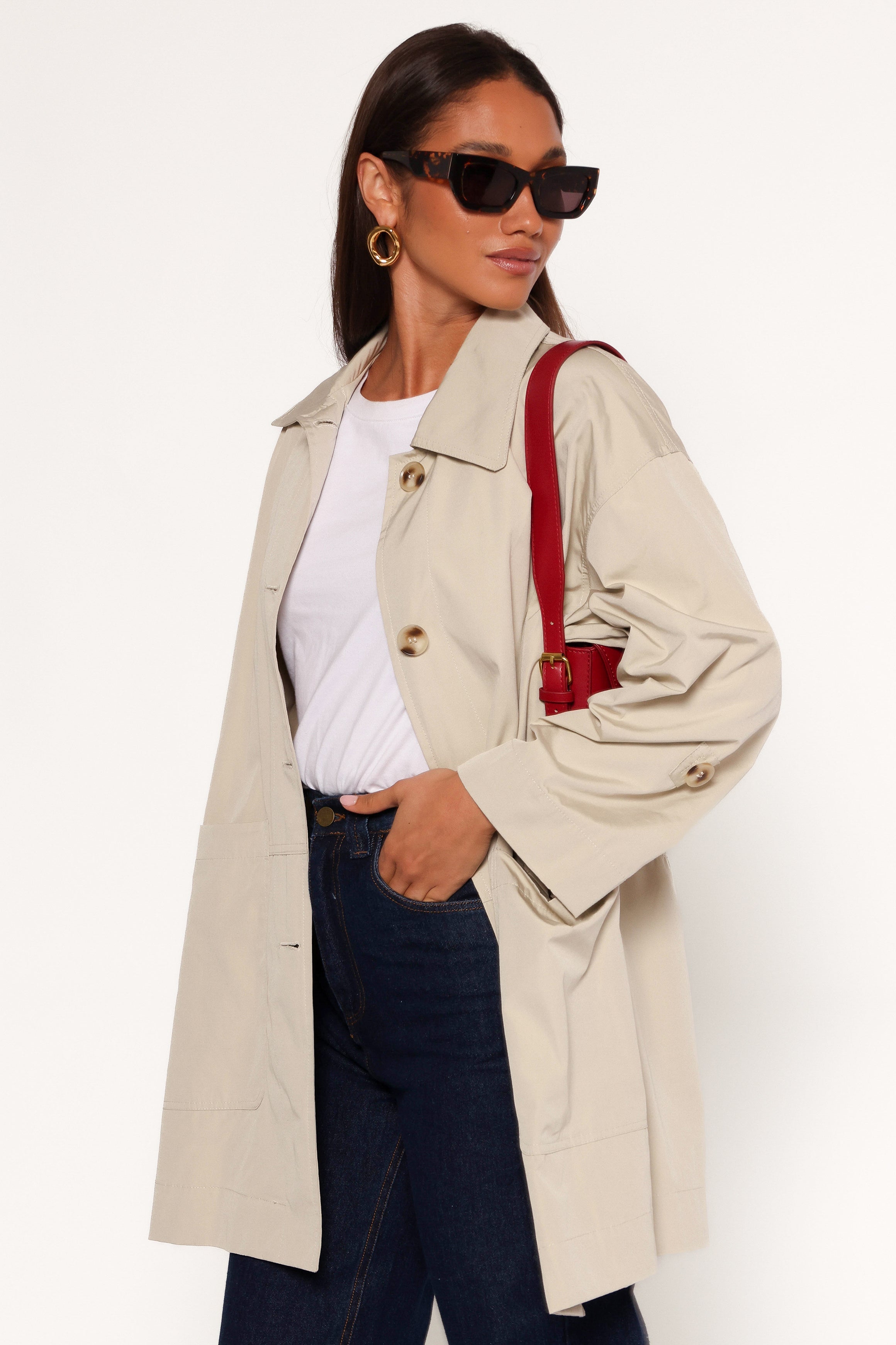 Stella Button Front Collar Jacket - Taupe-Lovveek