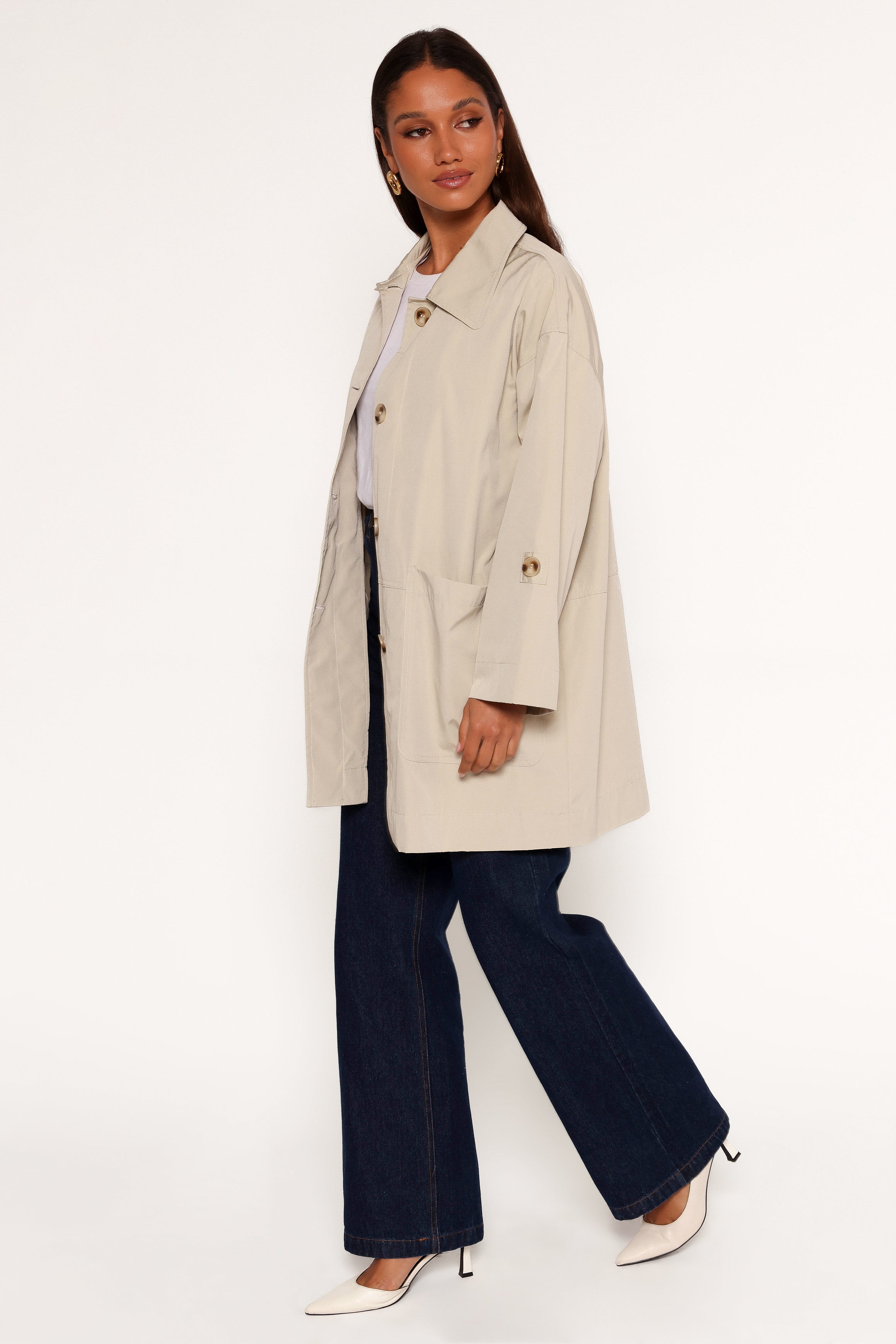 Stella Button Front Collar Jacket - Taupe-Lovveek