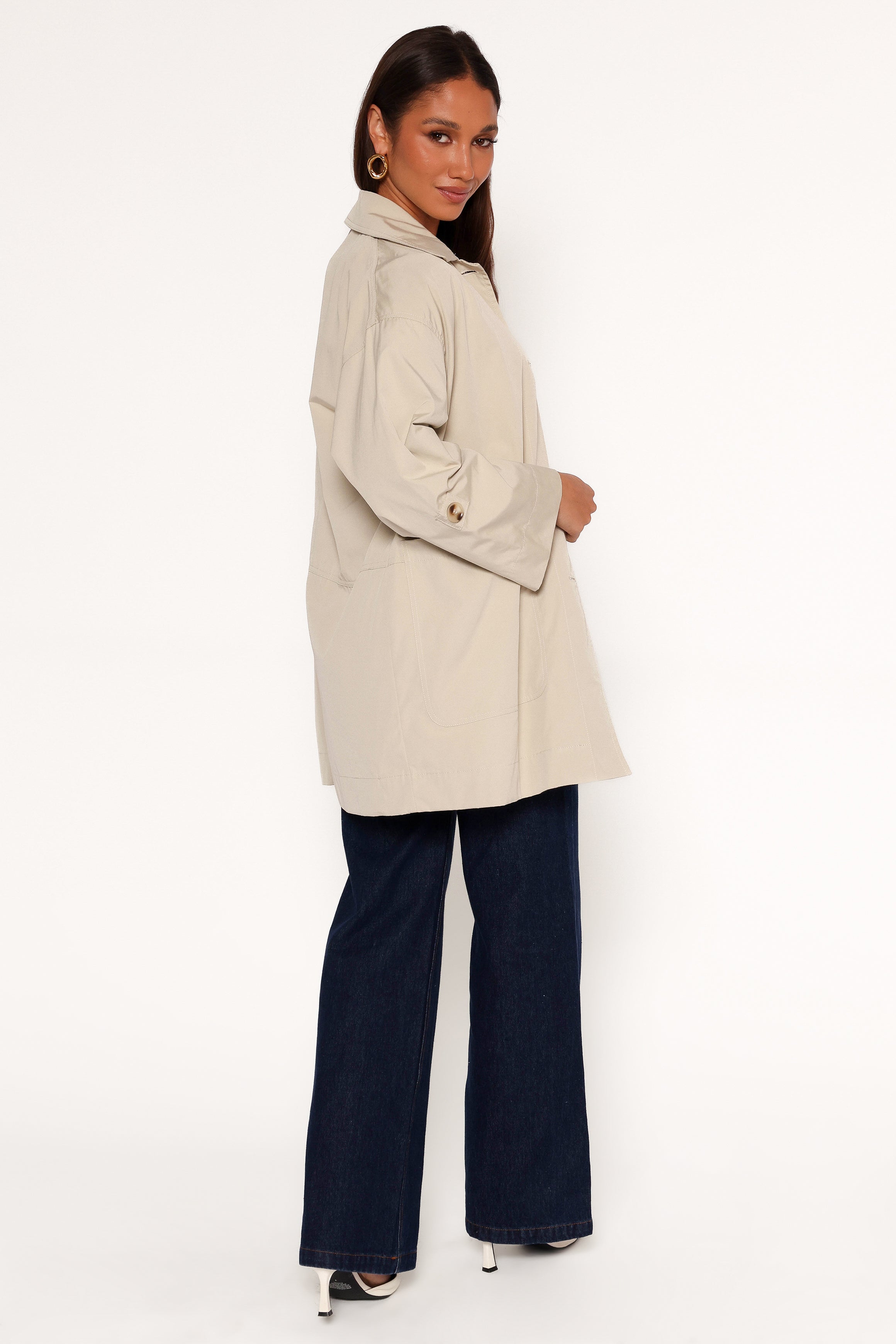 Stella Button Front Collar Jacket - Taupe-Lovveek