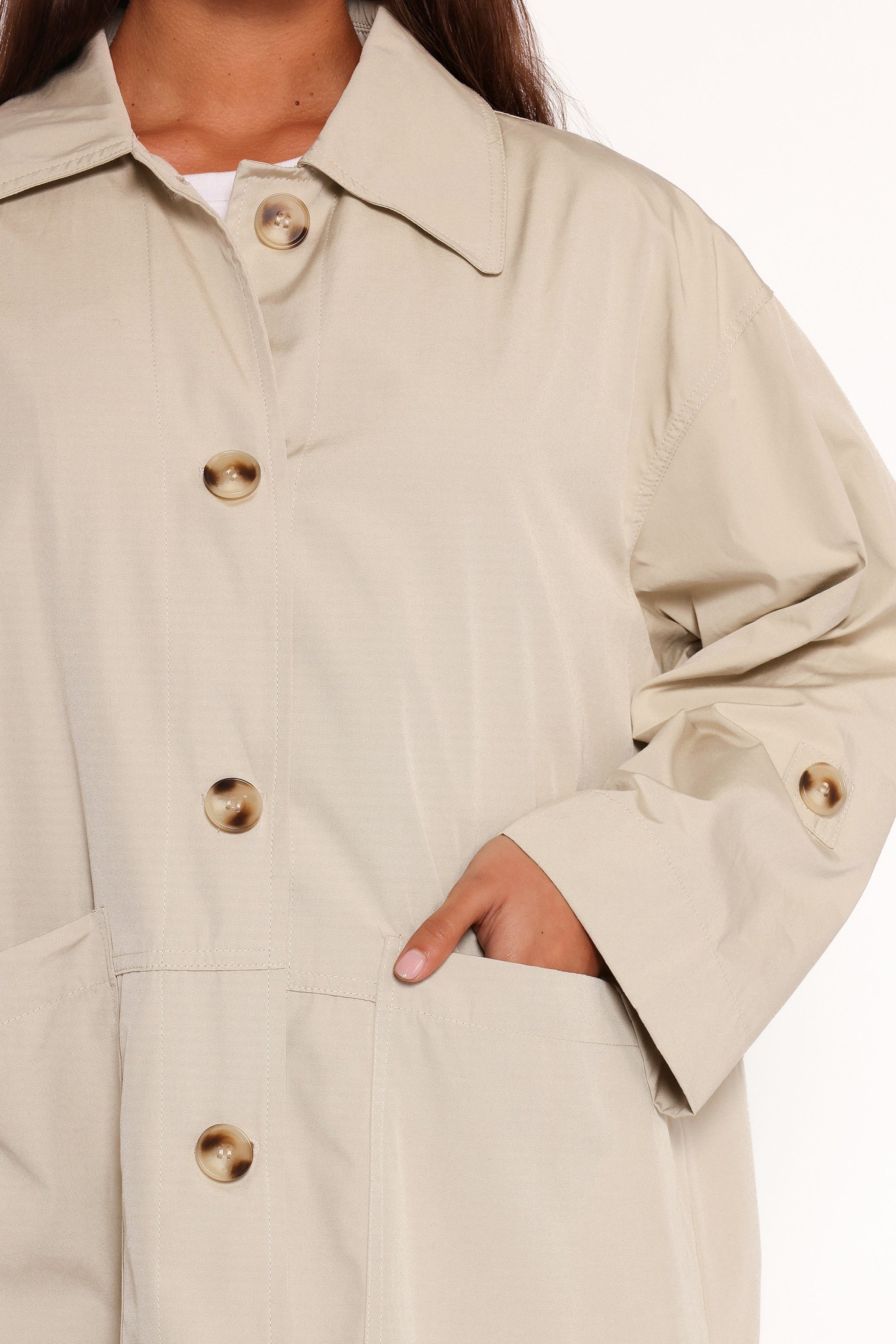 Stella Button Front Collar Jacket - Taupe-Lovveek