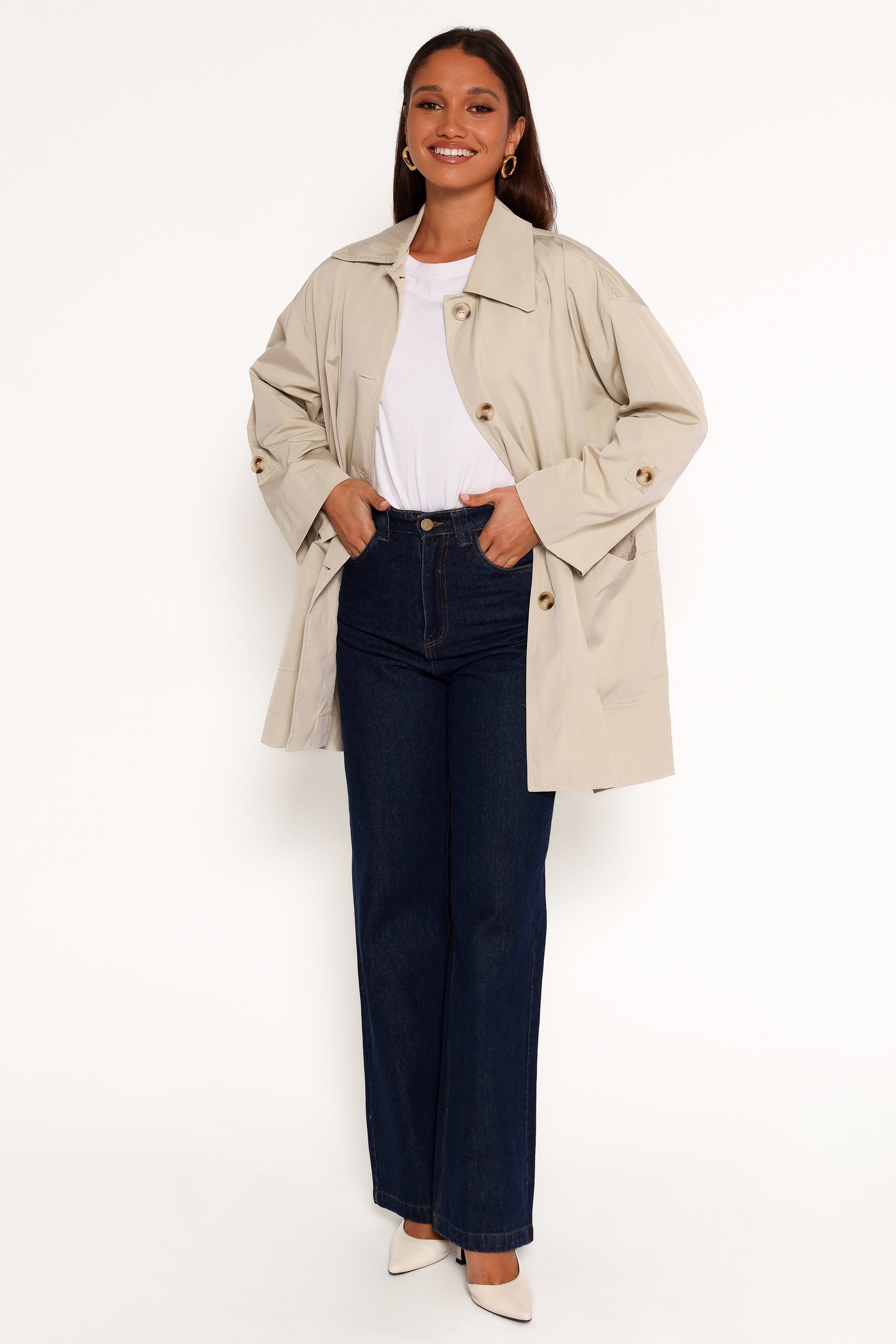 Stella Button Front Collar Jacket - Taupe-Lovveek