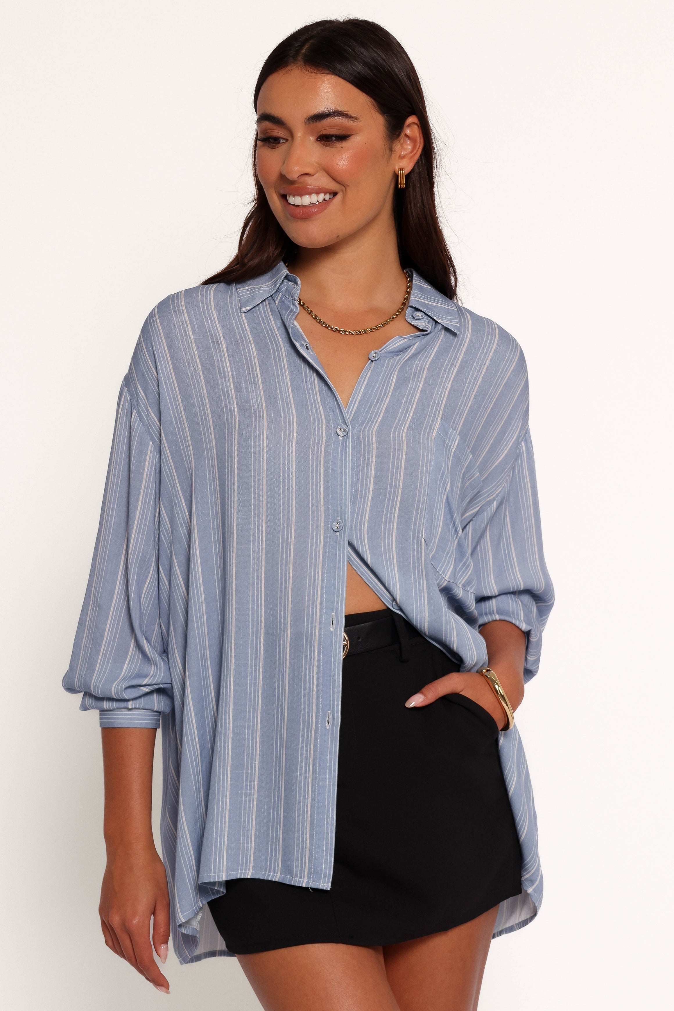 Rixo Button Down Top - Blue Stripe-Lovveek