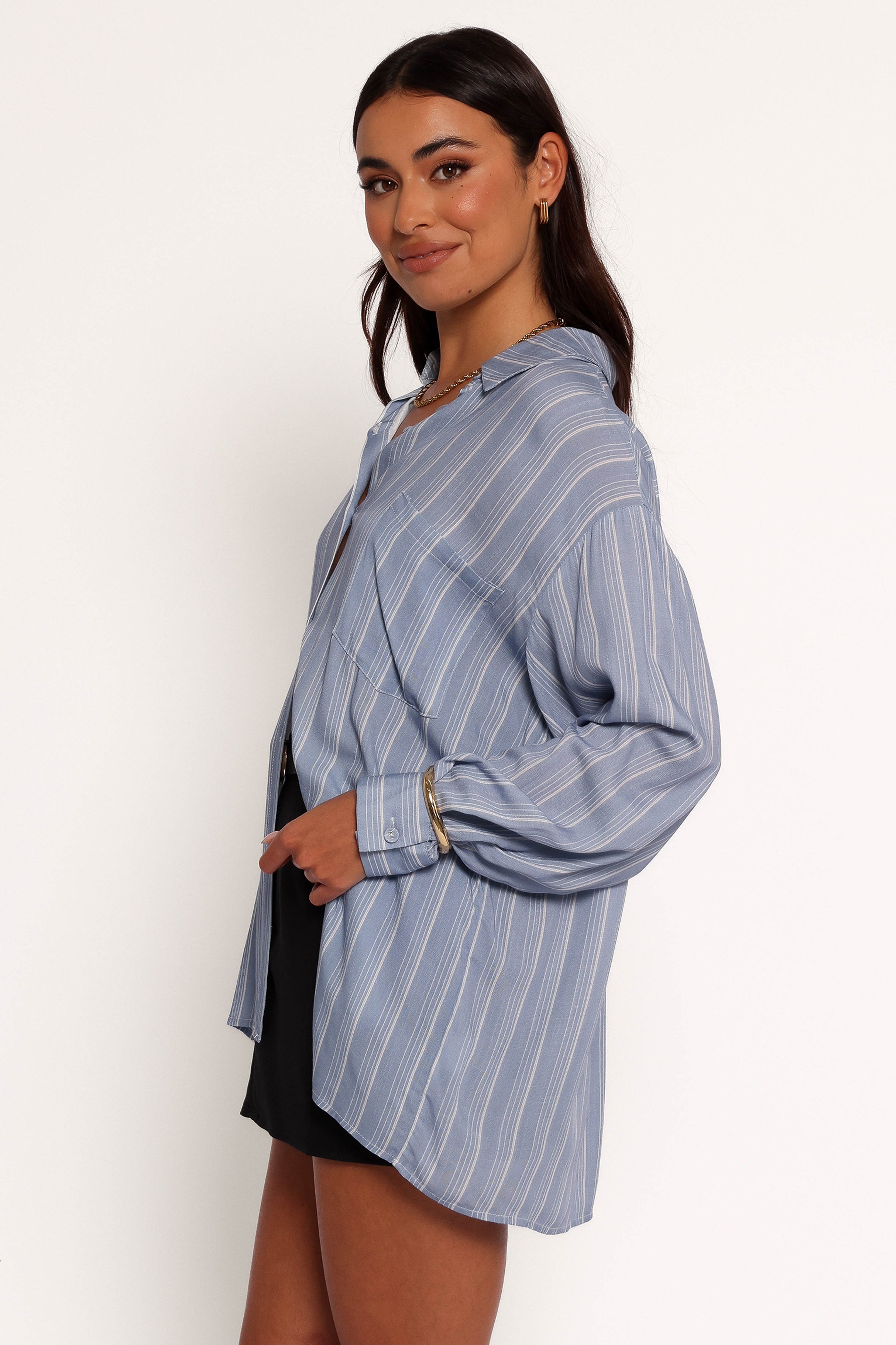 Rixo Button Down Top - Blue Stripe-Lovveek
