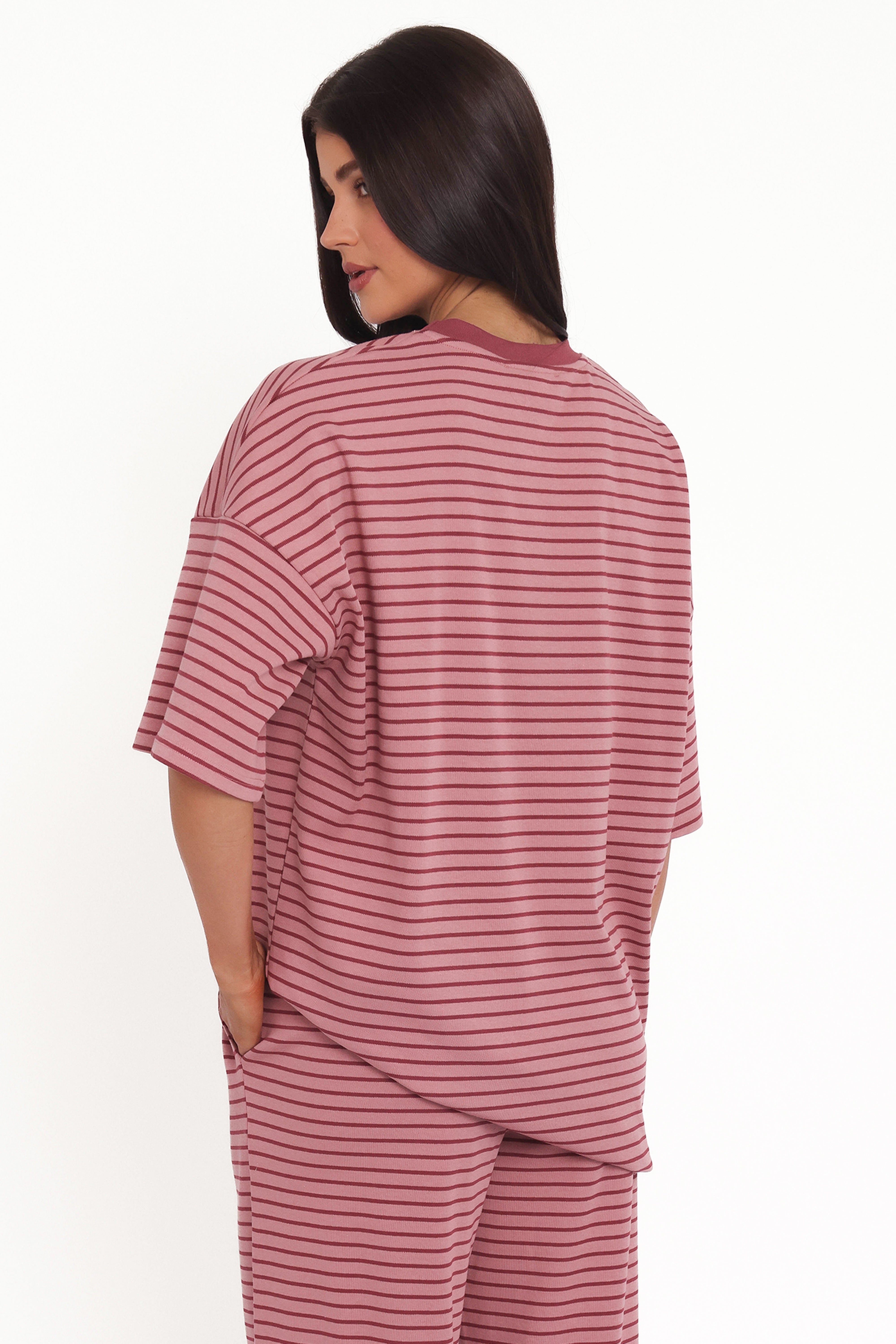 Wilda Oversized Tee - Pink Red Stripe-Lovveek