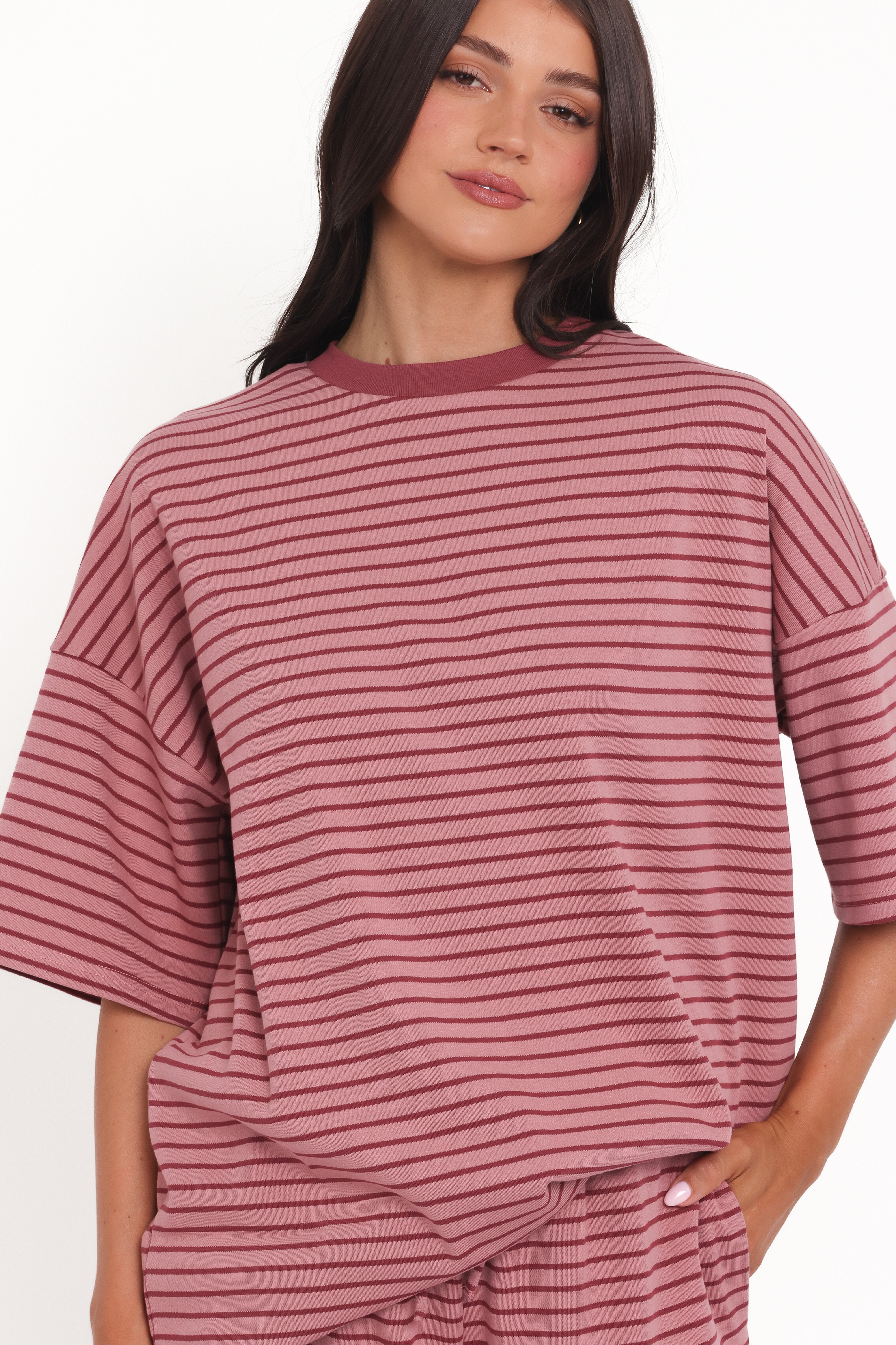 Wilda Oversized Tee - Pink Red Stripe-Lovveek
