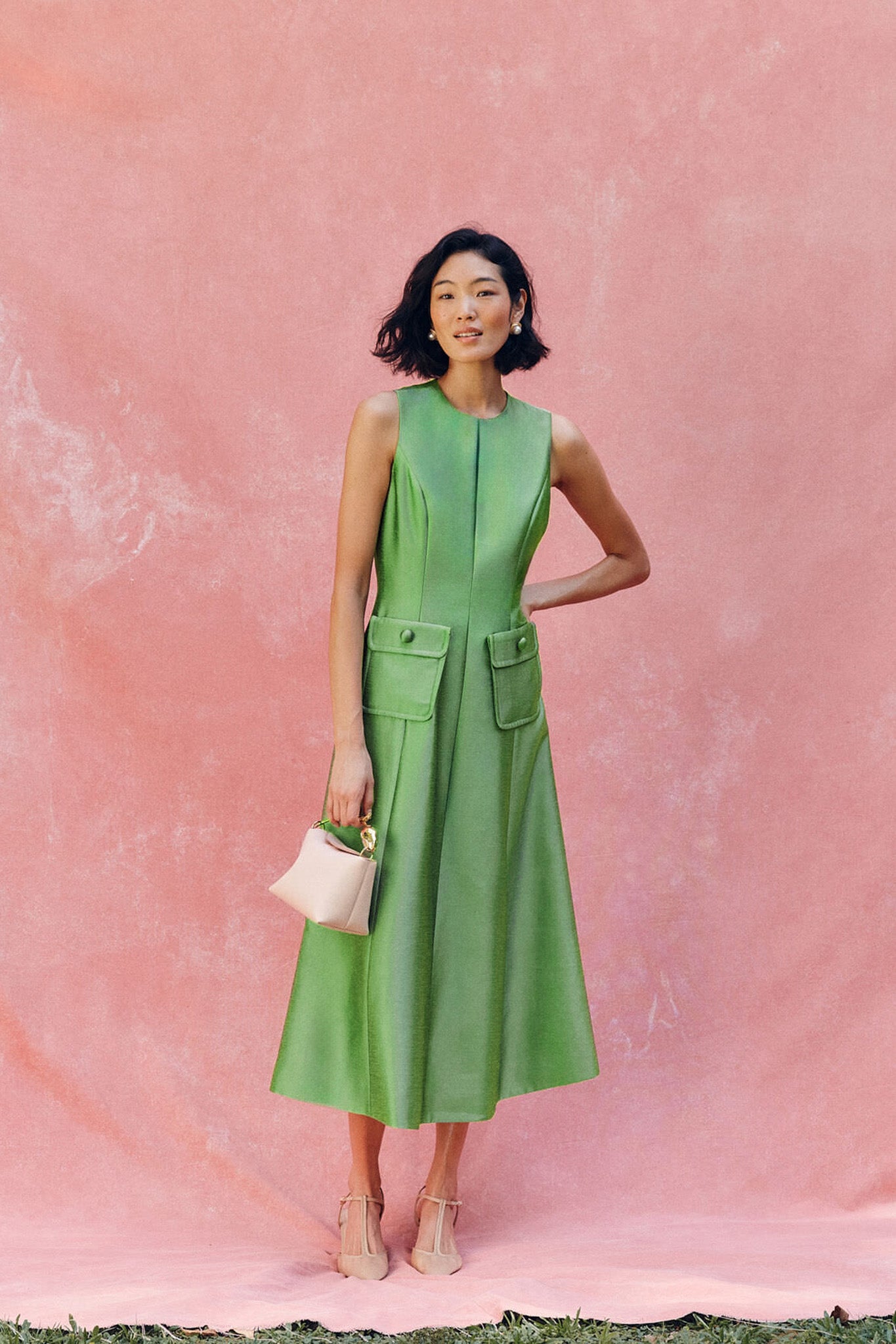 Pistachio Dupioni Helene Midi Dress-Get Girly