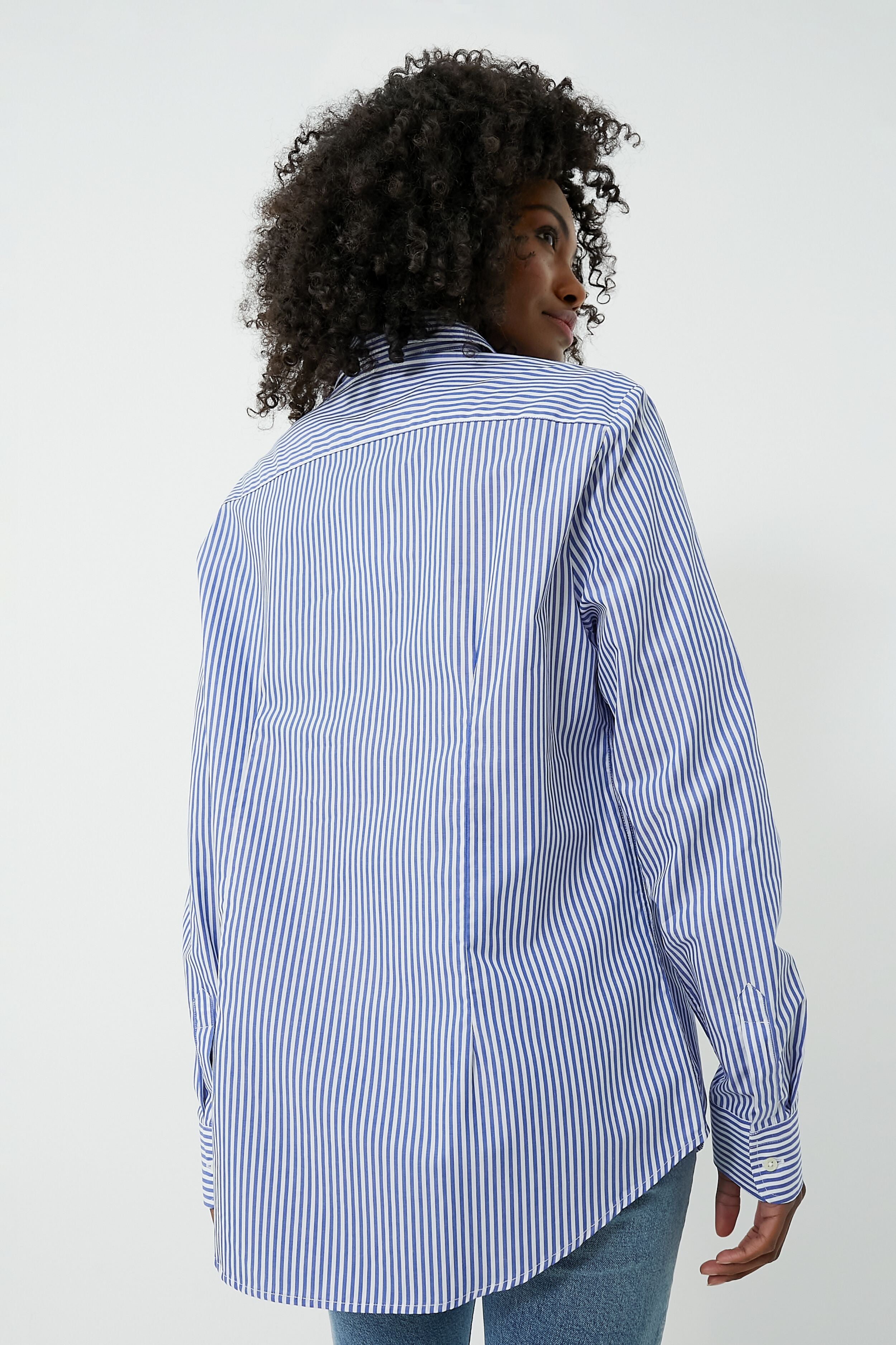 Blue and White Stripe Boyfriend Shirt-Get Girly