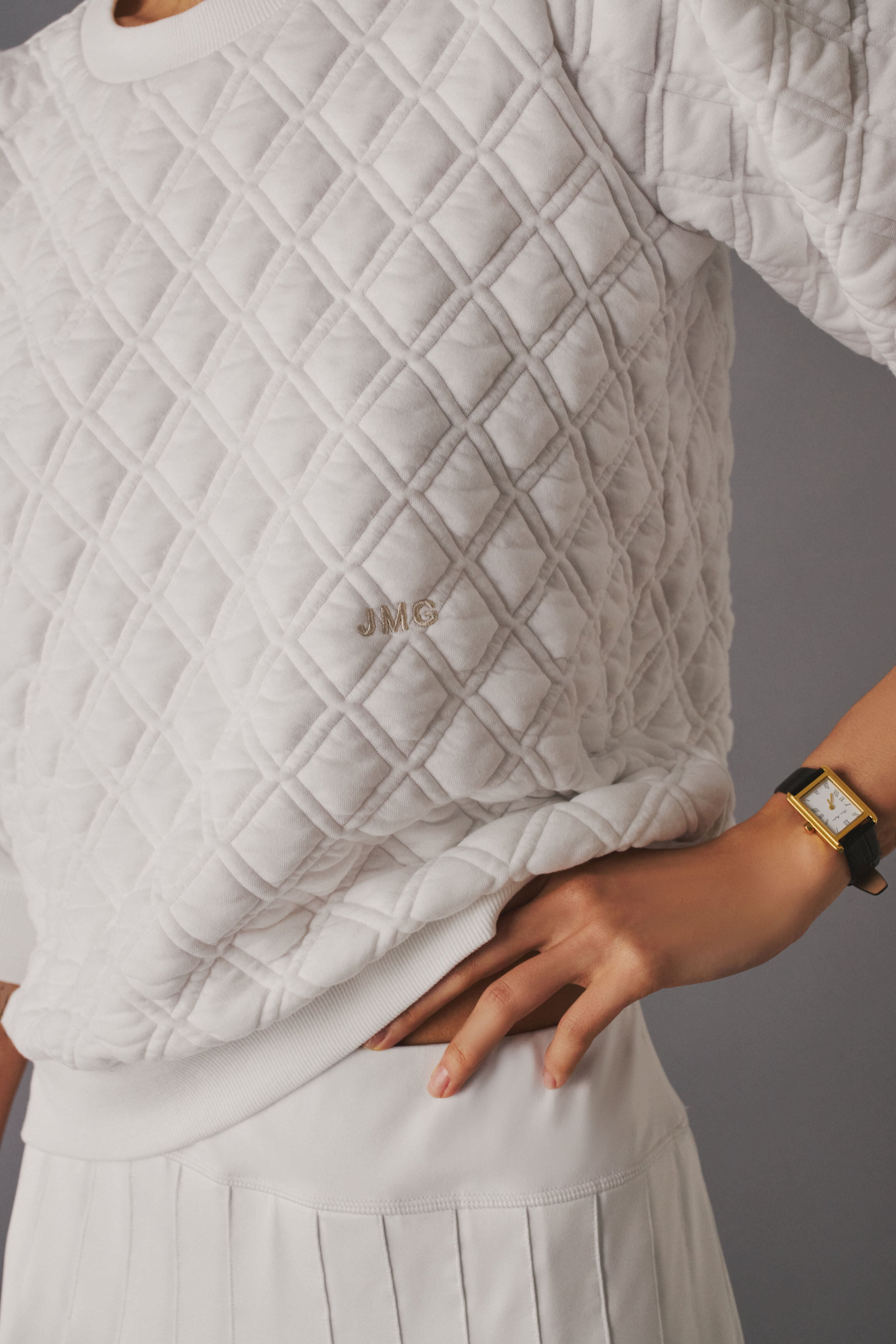 White Puff Sleeve Quilted Stretch Campbell Pullover-Get Girly
