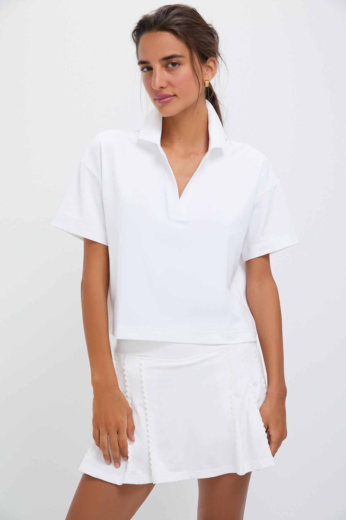 White Performance Jersey Cropped Caroline Polo-Get Girly