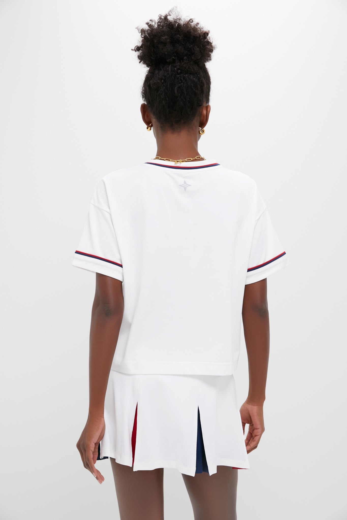 White Americana Piped Performance Cotton Cropped Ryan Boyfriend Tee-Get Girly