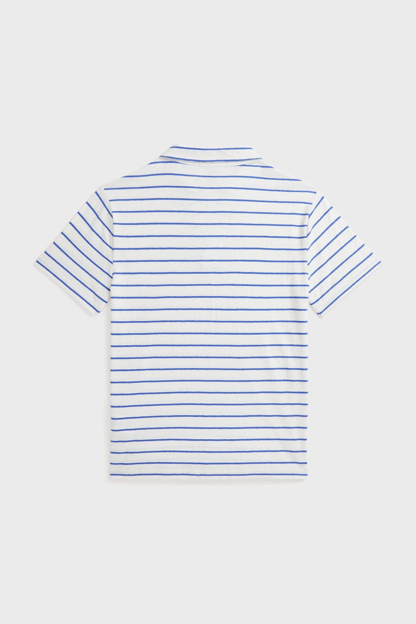 Boys White Short-Sleeve Cotton Linen Jersey Striped Johnny Collar Polo-Get Girly